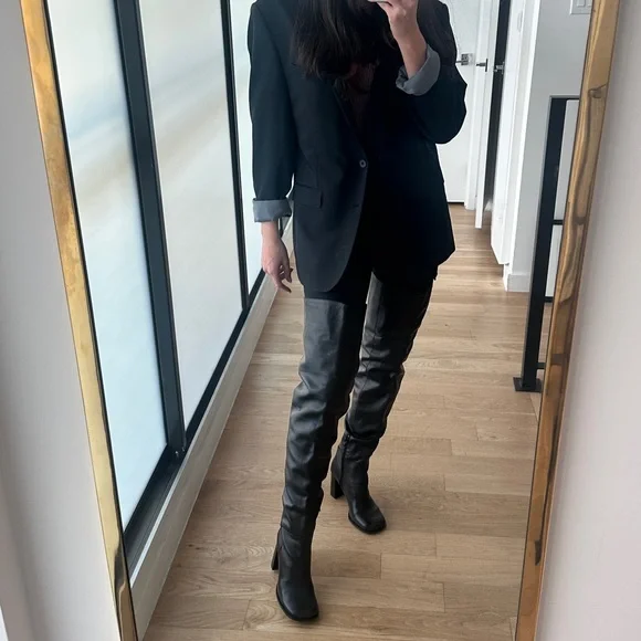 ABSOLUTELY NEW High-Heel Leather Over-the-Knee Boots - Black - Picture 4 of 7